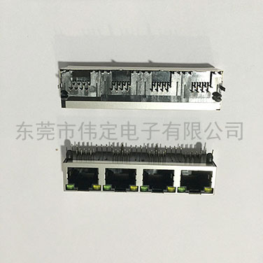 56 1x4全包壳带灯 四口RJ45连接器带LED灯带屏蔽
