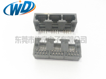 1X3 三连体RJ45网络接口 三口全塑水晶头母座