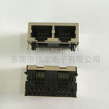 1X2 带屏蔽RJ45连接器 双口网络插座