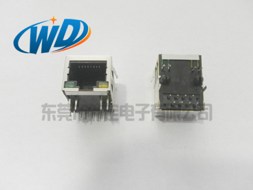 加长款RJ45带LED灯带弹片RJ45网络接口母座 开口朝下水晶头母座