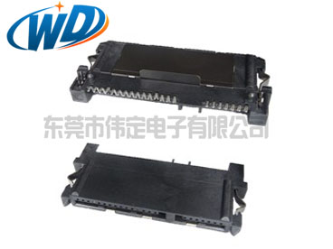 超宽款90度侧插SATA母头 贴片型带鱼插定位柱弹片